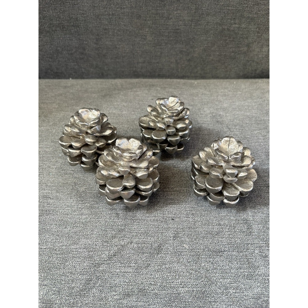 West Elm Set of 4 Pine Cone Silver‎ Place Card Holders Heavy Metal Forest Shine